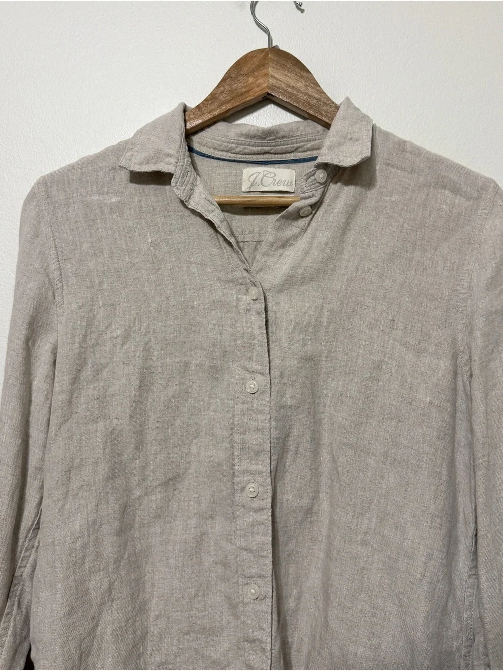 J. CREW Baird McNutt Irish Linen Button Shirt Khaki Coastal Beige Preppy Size 4